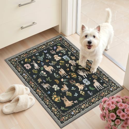 Soalmost 2x3 Dog Rugs for Entryway, Washable Door Mat Animal Soft Rug Black