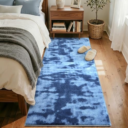 2x6 Tie-dye Teal Runner Rug Non-Slip Washable for Hallway Kitchen Bedroom