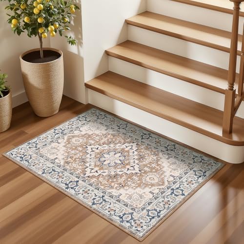 Lofus 2x3 Washable Rug for Entryway Bathroom, Non Slip Kitchen Mats Brown