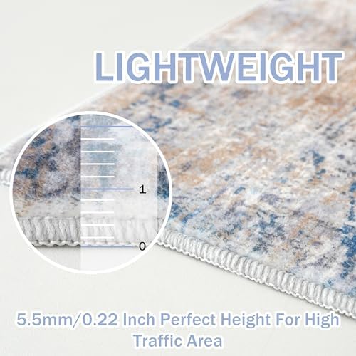 IOHOUZE Abstract Runner Rug 3x20 Ft Extra Long Washable Runners for Hallways, Non Slip Kitchen Runner Printed Faux Wool Entryway Runner Indoor, Modern Abstract Floor Carpet for Hall Stair, Blue Rust
