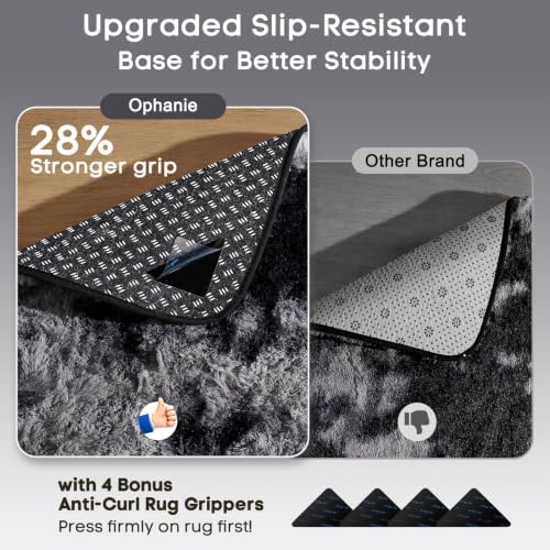 Ophanie Tie-Dyed Black & Grey Area Rugs 8x10 for Bedroom Living Room, Fluffy Shag Fuzzy Carpet, Plush Shaggy Rug, Indoor Carpet for Kids Boys Dorm Home Decor Aesthetic, Nursery with 99 pcs Pile fibers