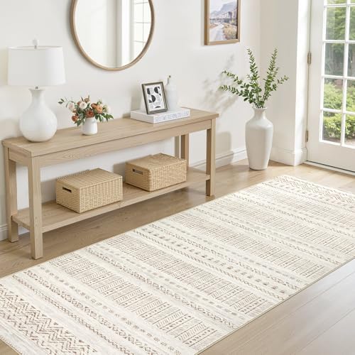 cotiled Hallway 3x10 Runner Rugs Washable Boho Rug Brown Cream