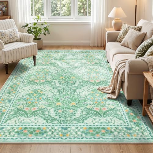 Lahome Washable Area Rugs 5x7, Soft Sage Green Rugs for Living Room Bedroom