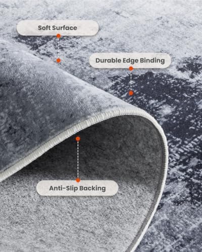 Amada Washable 9'x12' Abstract Area Rug for Living Room Grey