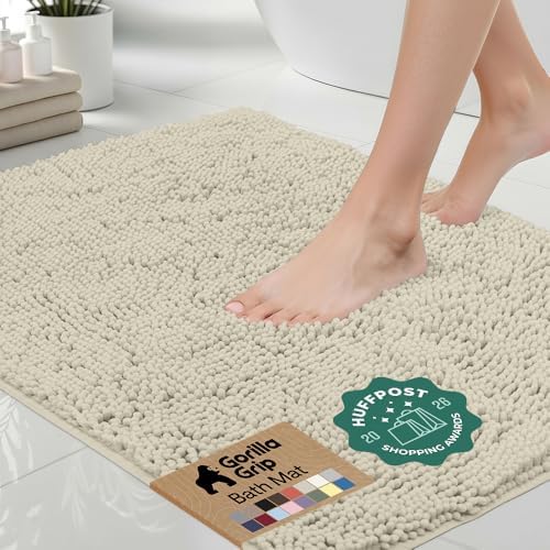 GORILLA GRIP Bath Rug Mat for Bathroom, Thick Chenille, 24x17 Dusty Cloud