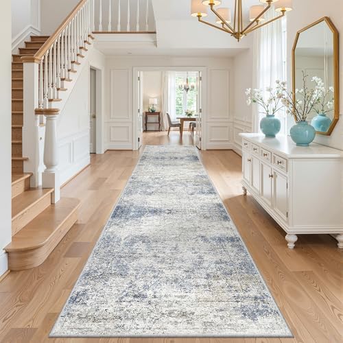 3x10 Runner Rug Non Slip,Washable Hallway Runner Rug,Blue