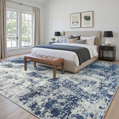 8x10 Area Rugs for Living Room Large Washable Abstract Blue Carpets