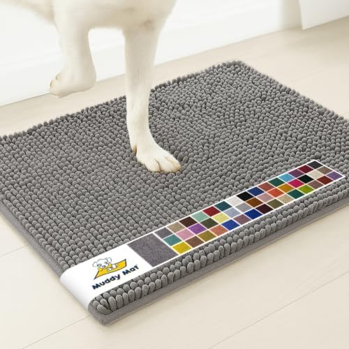 Muddy Mat® | Super Water Absorbent Door Mat Indoor, Microfiber Quick Dry Chenille Entryway Rug, Slip Resistant Front Door Mat, Indoor Mats for Entryway, Machine Washable Pet Rug, Grey 30" x 60"