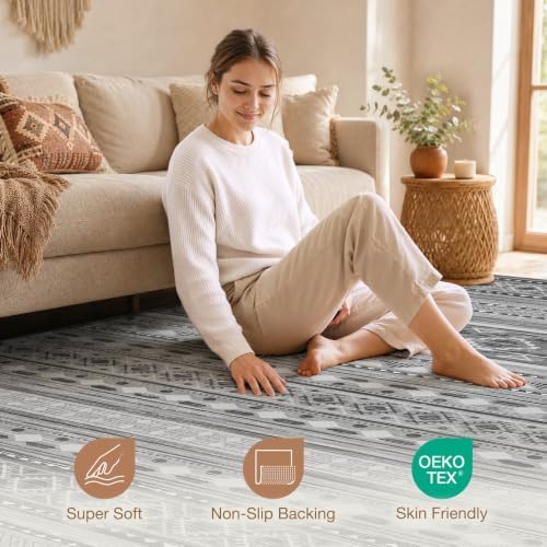 cotiled Boho 9x12 Area Rug for Living Room: Large Moroccan Washable Rug