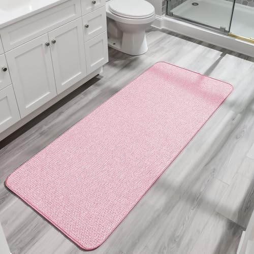 Bosap Bath Mat,Ultra Thin Bathroom Runner Rugs,Large Bath Mats for Bathroom,Quick Dry,Non-Slip,Machine Washable,Low Pile,Bath Rug,Shower Outside,Sink,Home Decor Accessories.Pink,1'5"x4'11"（17x59inch）