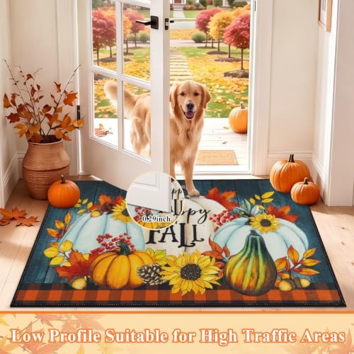 HEBE Fall Kitchen Rugs Set of 3, Washable Pumpkin Kitchen Mats for Floor