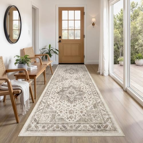cotiled 3x8 Hallway Runner Rug for Entryway, Non-Slip Vintage, Light Brown