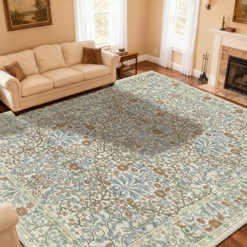 Area Rug for Living Room 10x12 Washable Soft Carpet (Beige Blue)