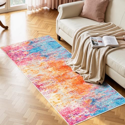 Rugflix 2x6 Runner Rug for Hallway, Washable Colorful Rainbow Runners