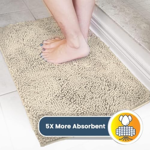 Muddy Mat® | Super Water Absorbent Door Mat Indoor, Microfiber Quick Dry Chenille Entryway Rug, Slip Resistant Front Door Mat, Indoor Mats for Entryway, Machine Washable Pet Rug, Ivory 30" x 60"
