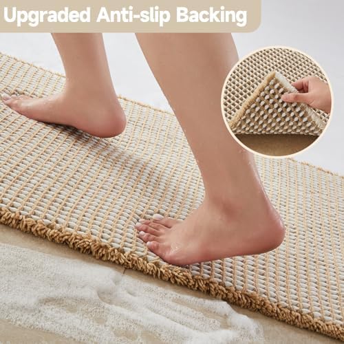 TYUU Waffle Bath Mat, Small Boho Bathroom Rugs Non Slip 24x16 Khaki & White