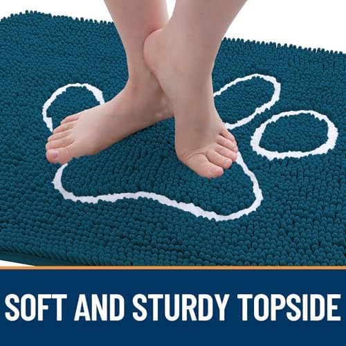 OLANLY Dog Door Mat for Muddy Paws 34x21, Paw Print Design Chenille Mud Mat