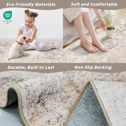 3x4 Washable Entryway Area Rug – Non-Slip Modern Abstract Small Area Rug for Kitchen, Bedroom, Bathroom – Soft Low-Pile Thin Indoor Door Mat (Beige Grey,3x4)