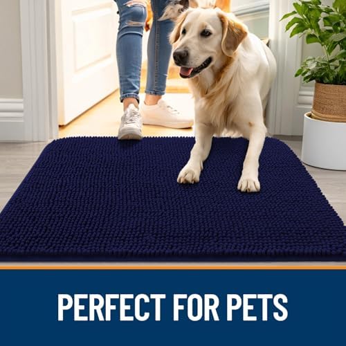 OLANLY Dog Door Mat for Muddy Paws 30x20, Super Absorbent Chenille Mud Mat