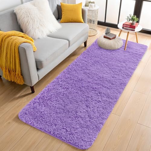 OLANLY 2x8 Machine Washable Runner Rugs for Hallway, Soft Fluffy Shaggy Bedside Rugs for Bedroom, Living Room, Indoor Floor Carpet for Kids Girls and Boys, Nursery Rooms, Home Decor Aesthetic, Purple