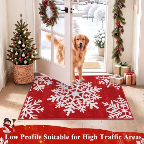 HEBE Christmas Runner Rug 2'x4', Vintage Snowflake Hallway Rug Runners
