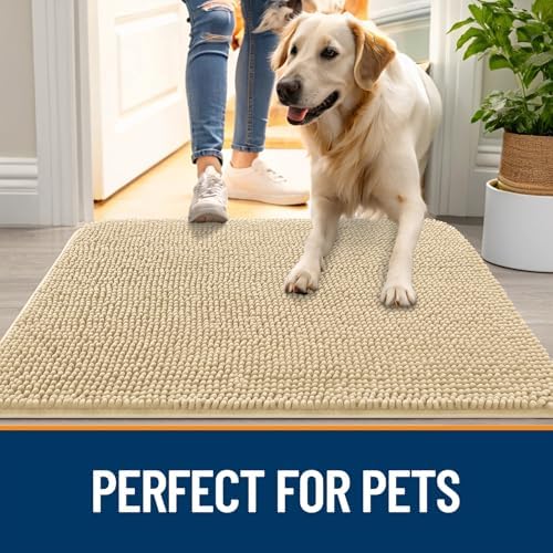 OLANLY Dog Door Mat for Muddy Paws 59x20, Super Absorbent Chenille Mud Mat