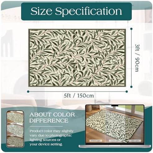 3x5 Leaf Entry Rug - Washable Indoor Outdoor Mats for Front Door