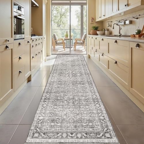 OPPODREAM Vintage Grey Area Rugs 3x10, Washable Rug for Living Room
