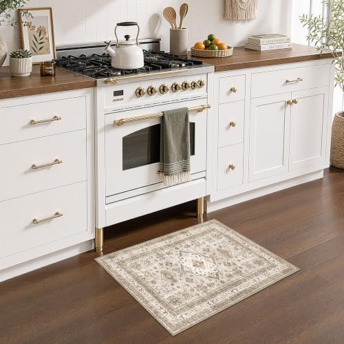 cotiled 2x3 Area Rug for Living Room, Washable, Traditional, Beige
