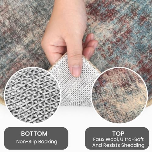 IOHOUZE Small Abstract Area Rug 2x3 Ft Entryway Rugs Washable Door Mat Indoor Entrance, Rubber Backed Throw Rugs, Printed Faux Wool Non Slip Floor Carpet for Foyer Front Door Sink, Red/Multi