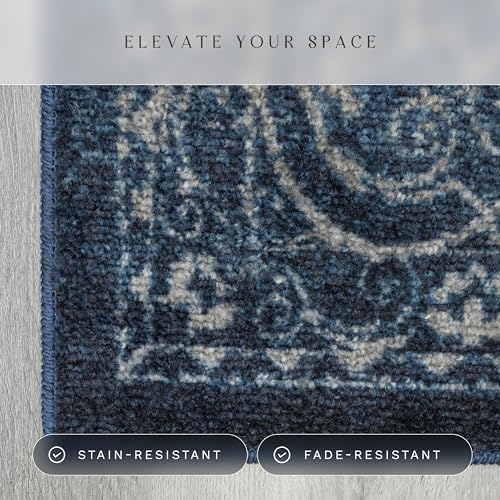 Maples Rugs Pelham Vintage Medallion Area Rugs, 3'4 x 5', Navy/Grey