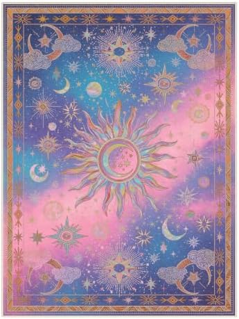 Vacuum-Friendly, 6x9 Washable Area Rug, Pink Blue Purple