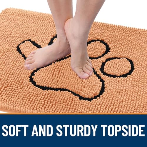 OLANLY Dog Door Mat for Muddy Paws 48x30, Paw Print Design Chenille Mud Mat