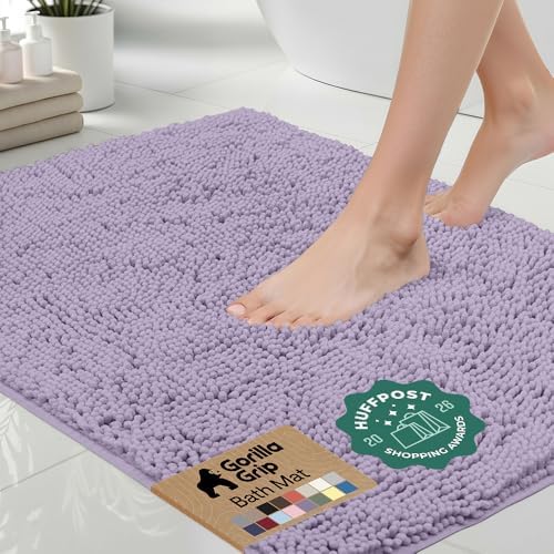 GORILLA GRIP Bath Rug Mat for Bathroom, Absorbent Chenille, 60x24 Purple