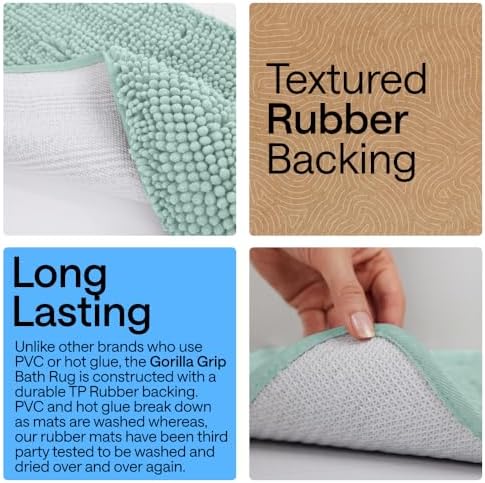 GORILLA GRIP Chenille Bath Rug Mat for Oval Toilet Base, 24x19 Seablue
