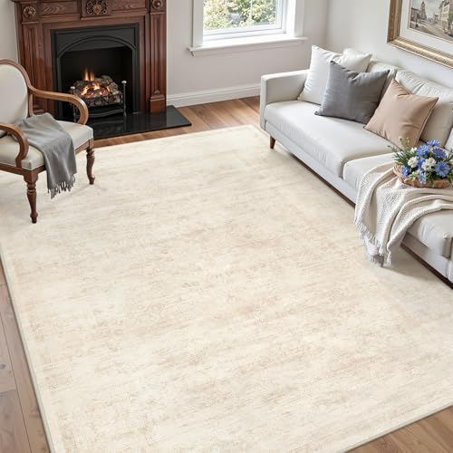 5x8 Area Rugs Living Room: Bedroom Washable Carpet Retro Beige