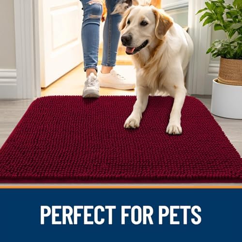 OLANLY Dog Door Mat for Muddy Paws 35x24, Super Absorbent Chenille Mud Mat