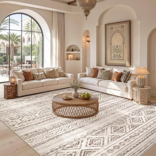 cotiled Boho 7x9 Area Rug for Living Room: Large Moroccan Washable Rug