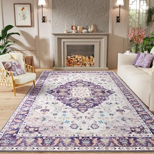 Amearea Vintage Design Area Rugs for Living Room, 8x10 Purple Bedroom Rug
