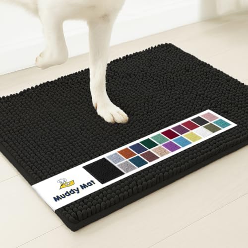 Muddy Mat® | Super Water Absorbent Door Mat Indoor, Microfiber Quick Dry Chenille Entryway Rug, Slip Resistant Front Door Mat, Indoor Mats for Entryway, Machine Washable Pet Rug, Black 5ft x 7ft