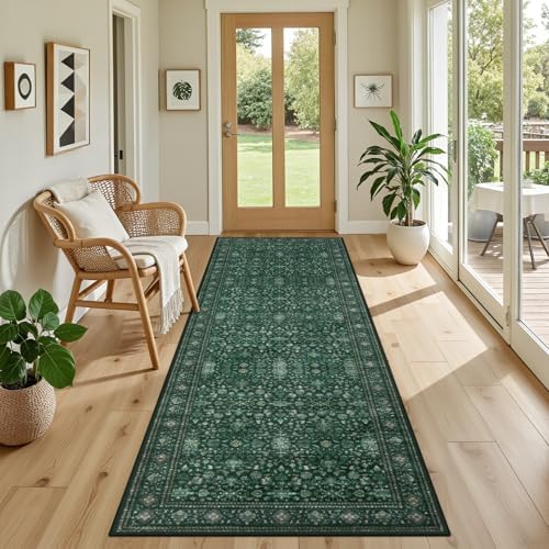 Hallway Runner Rug: 2.6x8 Kitchen Rugs for Living Room Deep Green