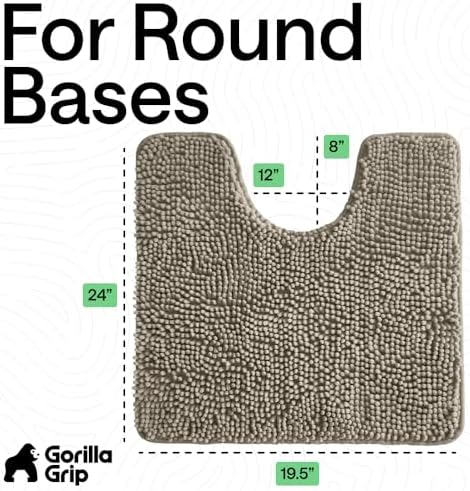 GORILLA GRIP Chenille Bath Rug Mat for Oval Toilet Base, 24x19 Latte