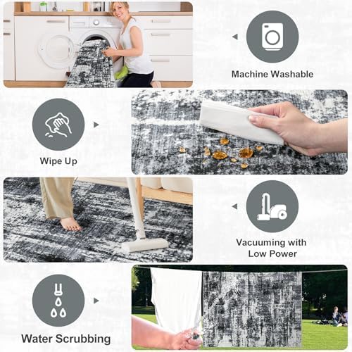 PLHXFR Area Rug Living Room: 5x7 Modern Abstract Washable Carpet Black