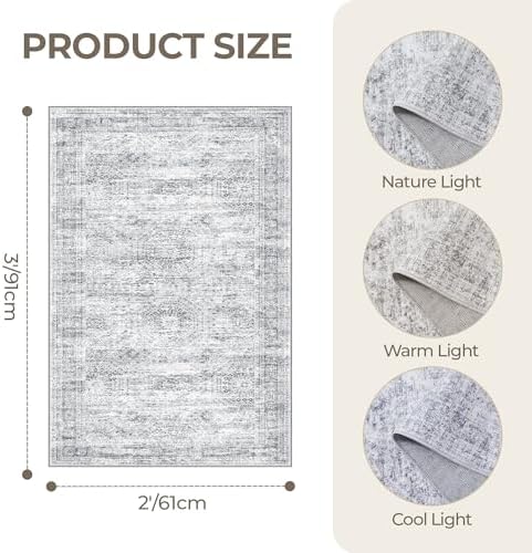 2x3 Rug Non Slip, Small Washable Entryway Rug,Grey