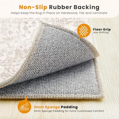 SameBed 8x10 Area Rug Living Room, Vintage Washable Carpet Neutral Beige
