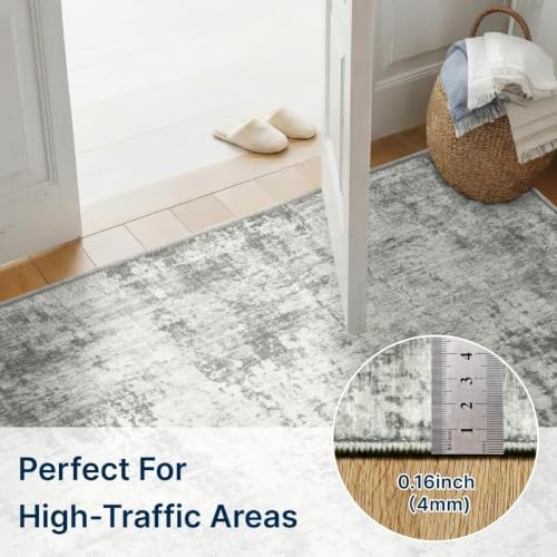 Washable 4'x6' Abstract Area Rug for Bedroom Living Room