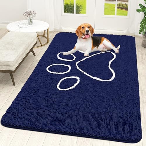 OLANLY Dog Door Mat for Muddy Paws 59x35, Paw Print Design Chenille Mud Mat
