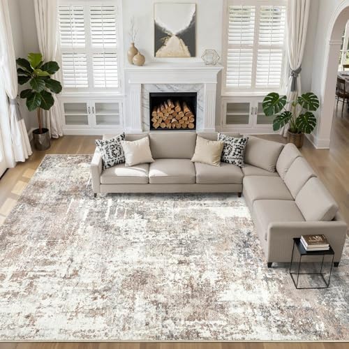 LOONGRUG 10x13 Area Rug Washable Large Neutral Modern Living Room Rug