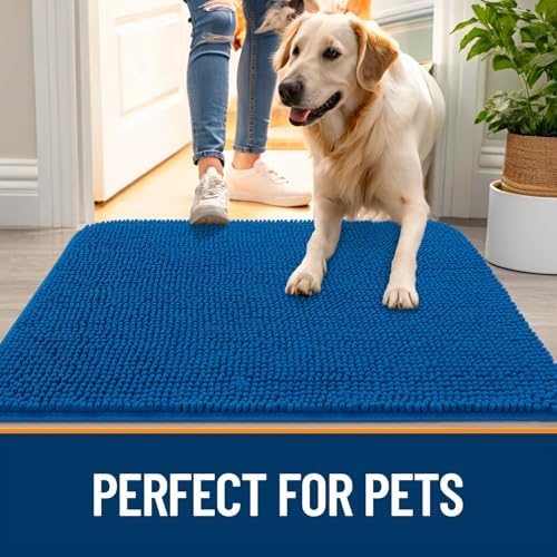OLANLY Dog Door Mat for Muddy Paws 47x32, Super Absorbent Chenille Mud Mat