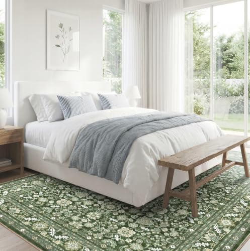 OPPODREAM Vintage Dark Green Area Rugs 3x5, Washable Rug for Living Room